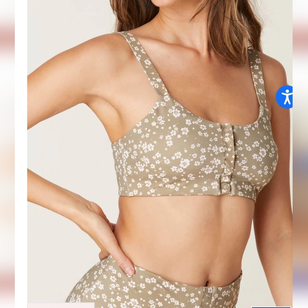 ANDIE SWIM -The Snap Scoop Top Size Medium-in ditsy floral olive